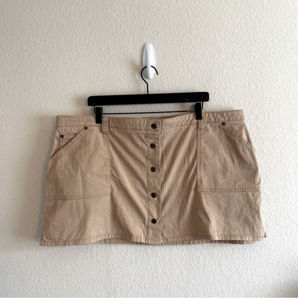 Y2K Abercrombie and Fitch Khaki Mini Utility Skirt Snap Front Womens Size XL